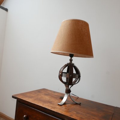 Mid-Century Leather and Iron Table Lamp by Jean-Pierre Ryckaert-JRP-953433