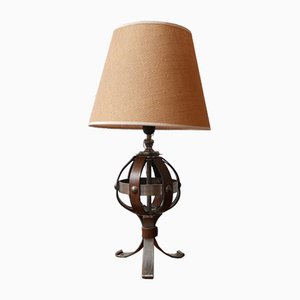 Mid-Century Leather and Iron Table Lamp by Jean-Pierre Ryckaert-JRP-953433