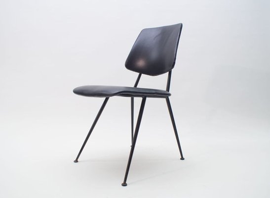 Mid-Century Leather and Metal Side Chair, 1950s-KQB-692805