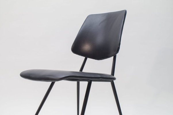 Mid-Century Leather and Metal Side Chair, 1950s-KQB-692805