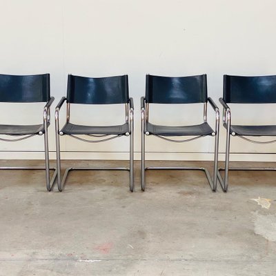 Mid-Century Leather and Steel Model S34 Dining Chairs by Mart Stam & Marcel Breuer for Fasem, Italy, 1980s-GON-1342251