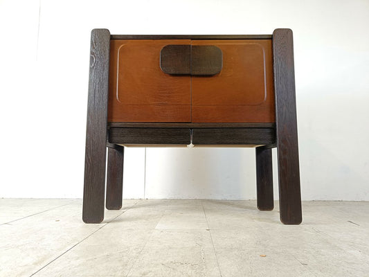 Mid-Century Leather and Wood Bar Cabinet by Hi Plan, 1960s