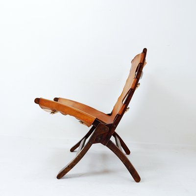 Mid-Century Leather and Wooden Folding Chair by Børge Mogensen, 1950s-NYF-2019017