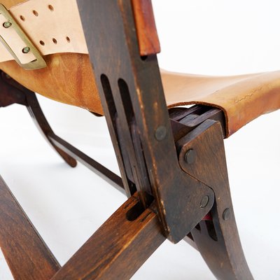 Mid-Century Leather and Wooden Folding Chair by Børge Mogensen, 1950s-NYF-2019017