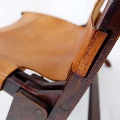 Mid-Century Leather and Wooden Folding Chair by Børge Mogensen, 1950s-NYF-2019017