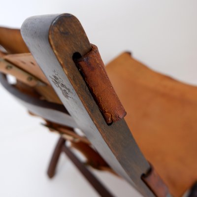 Mid-Century Leather and Wooden Folding Chair by Børge Mogensen, 1950s-NYF-2019017