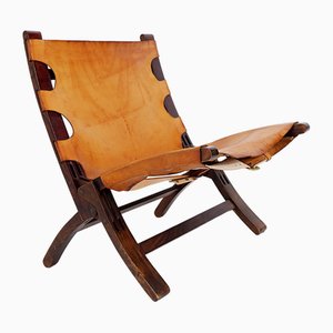 Mid-Century Leather and Wooden Folding Chair by Børge Mogensen, 1950s-NYF-2019017