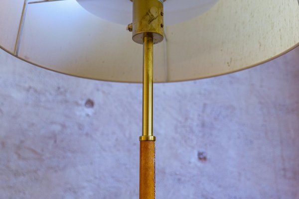 Mid-Century Leather Brass Floor Lamp from Atelje Lyktan, Sweden, 1960s-UYK-1384988