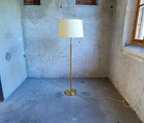 Mid-Century Leather Brass Floor Lamp from Atelje Lyktan, Sweden, 1960s-UYK-1384988