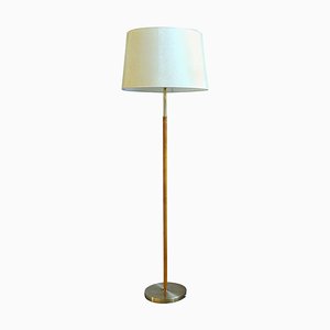 Mid-Century Leather Brass Floor Lamp from Atelje Lyktan, Sweden, 1960s-UYK-1384988