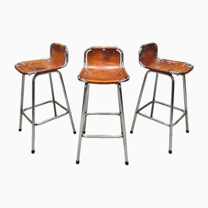 Mid-Century Leather & Chrome Bar Stools, 1960s-BW-2027324