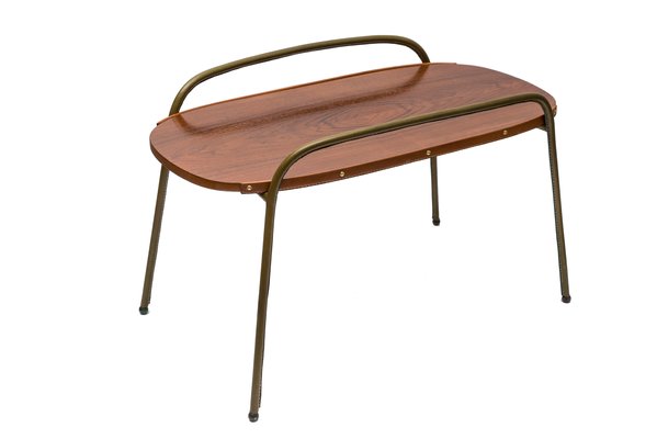 Mid-Century Leather Coffee Table by Jacques Adnet, 1950s-VRR-594639