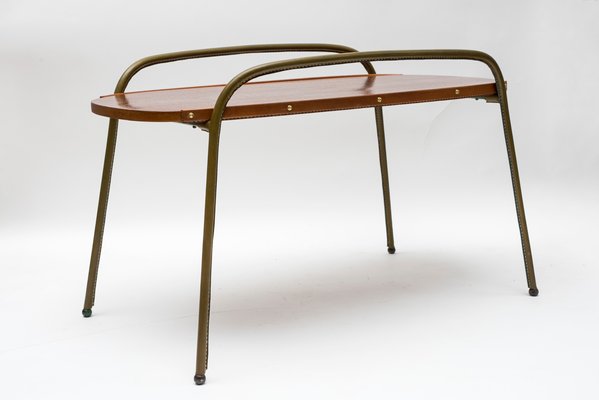 Mid-Century Leather Coffee Table by Jacques Adnet, 1950s-VRR-594639