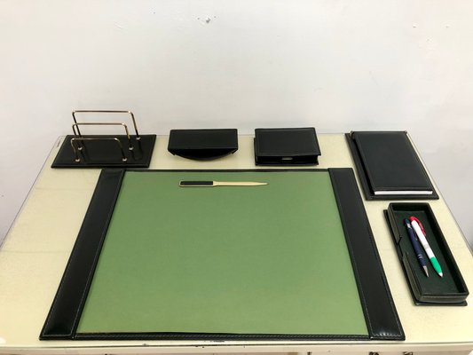 Mid-Century Leather Desk Set by Jacques Adnet, Set of 6-SU-646351