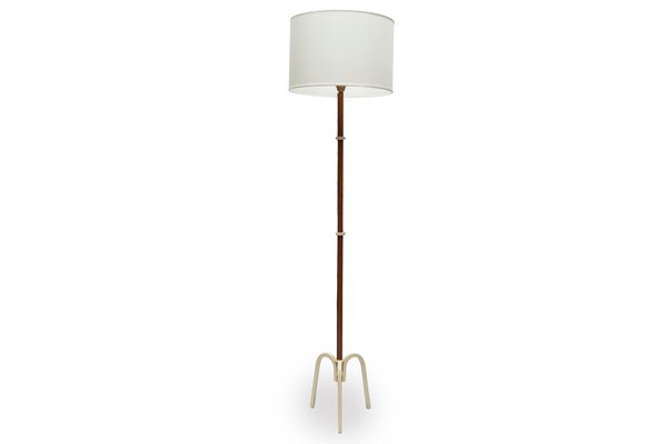 Mid-Century Leather Floor Lamp by Jacques Adnet, 1950s-VRR-594656