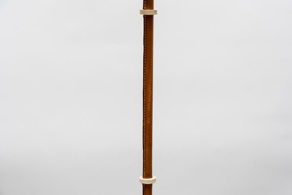 Mid-Century Leather Floor Lamp by Jacques Adnet, 1950s-VRR-594656