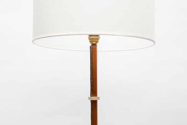 Mid-Century Leather Floor Lamp by Jacques Adnet, 1950s-VRR-594656