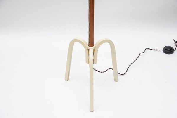 Mid-Century Leather Floor Lamp by Jacques Adnet, 1950s-VRR-594656