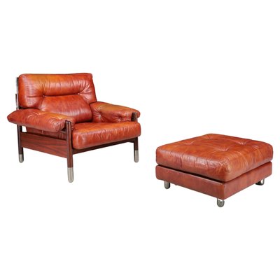 Mid-Century Leather Lounge Chair and Ottoman by Carlo de Carli, Italy, 1970s, Set of 2-TRW-1752856