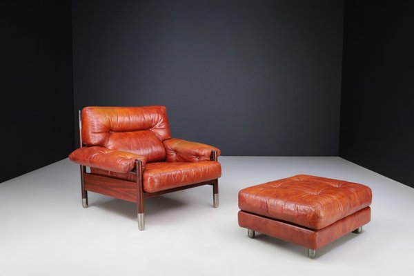 Mid-Century Leather Lounge Chair and Ottoman by Carlo de Carli, Italy, 1970s, Set of 2-TRW-1752856