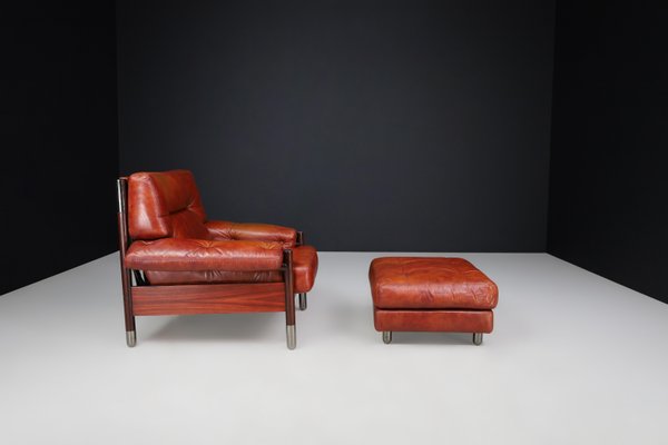 Mid-Century Leather Lounge Chair and Ottoman by Carlo de Carli, Italy, 1970s, Set of 2-TRW-1752856