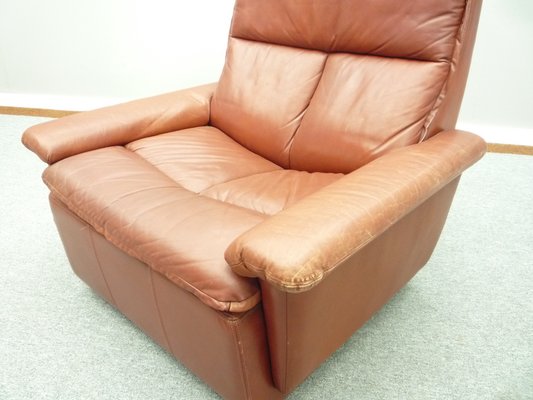 Mid-Century Leather Lounge Chair & Footstool, 1970s, Set of 2-UG-1172010