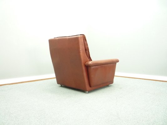 Mid-Century Leather Lounge Chair & Footstool, 1970s, Set of 2-UG-1172010