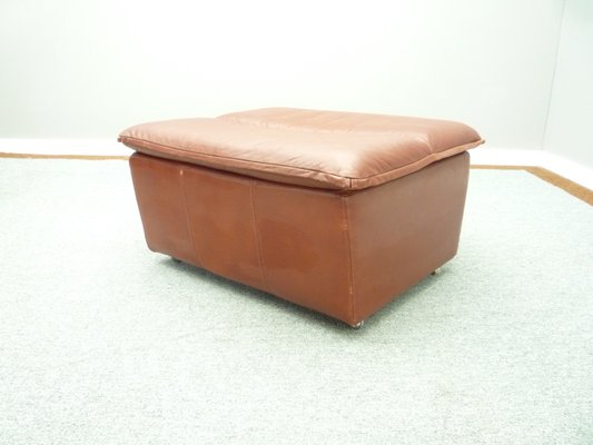 Mid-Century Leather Lounge Chair & Footstool, 1970s, Set of 2-UG-1172010