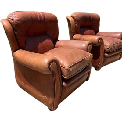 Mid-Century Leather Lounge Chairs, Set of 2-TCS-1703989