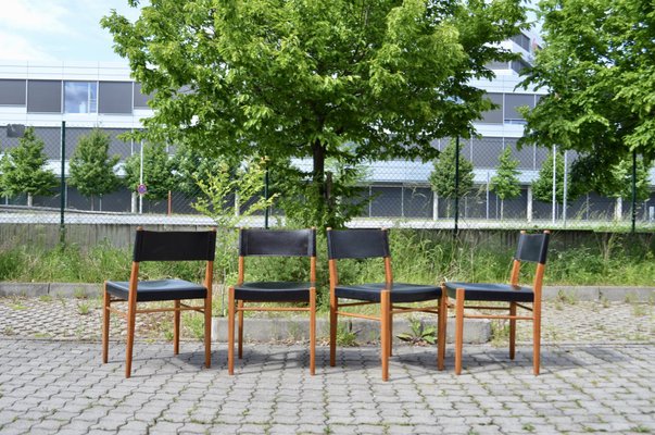 Mid-Century Leather & Oak Model 3024 Dining Chairs by Helmut Magg for Deutsche Werkstatten, 1957, Set of 4-UF-1371991