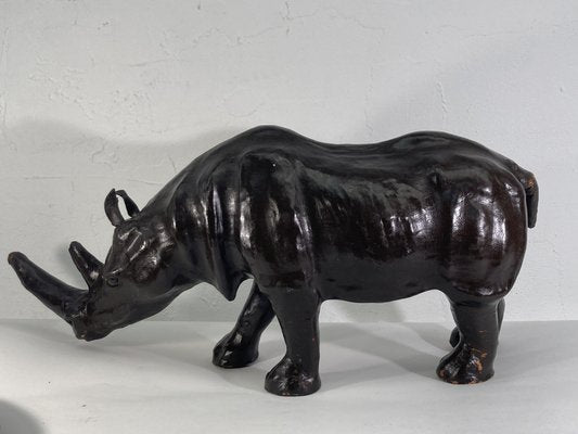 Mid-Century Leather Rhino Statue, England-BHG-1345239