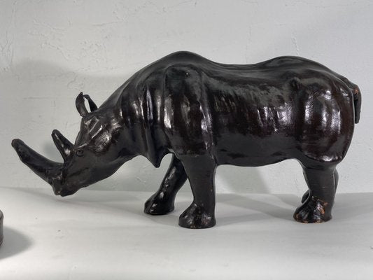 Mid-Century Leather Rhino Statue, England-BHG-1345239