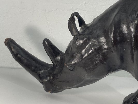 Mid-Century Leather Rhino Statue, England-BHG-1345239