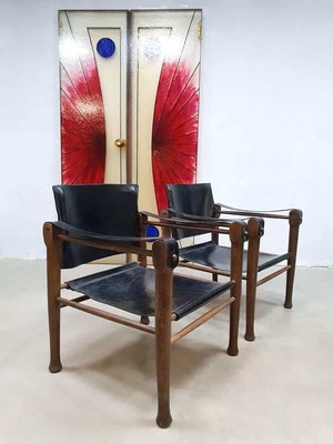 Mid-Century Leather Safari Chairs in the Style of Borge Mogensen, Set of 2-BW-1261436