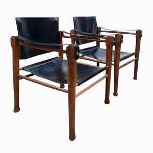 Mid-Century Leather Safari Chairs in the Style of Borge Mogensen, Set of 2-BW-1261436