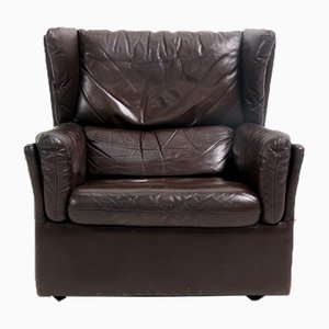 Mid-Century Leather Wingback Club Chair-SV-925853