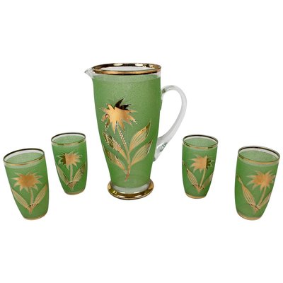 Mid-Century Lemonade Set in Jade Green Glass, 1950s, Set of 5-BAF-763503