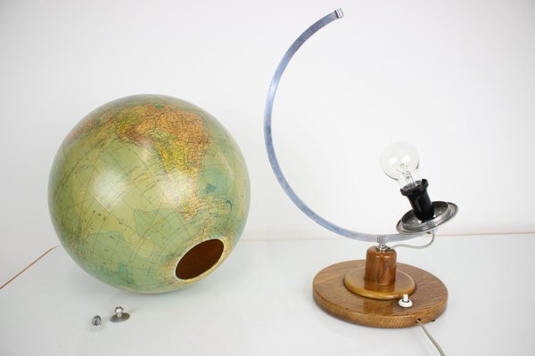 Mid-Century Light Glass Globe With Wooden Base by Paul Rath, 1950s-TZ-1186620