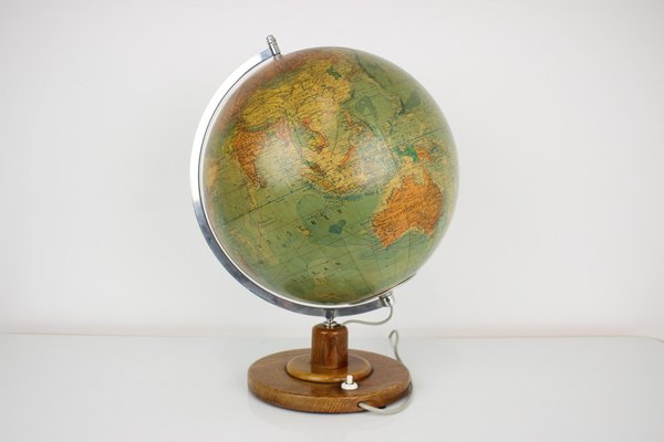 Mid-Century Light Glass Globe With Wooden Base by Paul Rath, 1950s-TZ-1186620