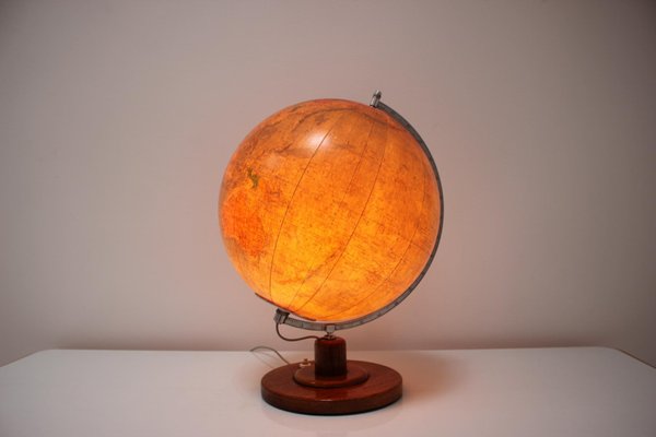 Mid-Century Light Glass Globe With Wooden Base by Paul Rath, 1950s-TZ-1186620