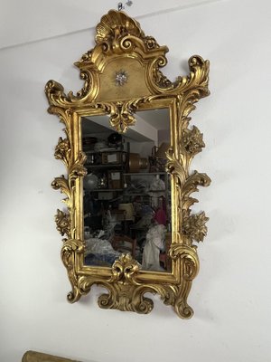 Mid-Century Louis Xv Console and Mirror in Carved and Gilded Wood, 1930s, Set of 2-YST-2042993