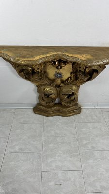 Mid-Century Louis Xv Console and Mirror in Carved and Gilded Wood, 1930s, Set of 2-YST-2042993