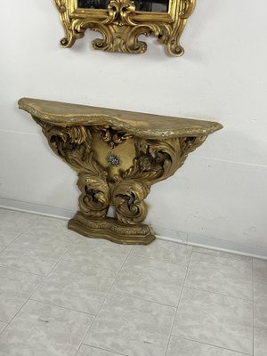 Mid-Century Louis Xv Console and Mirror in Carved and Gilded Wood, 1930s, Set of 2-YST-2042993