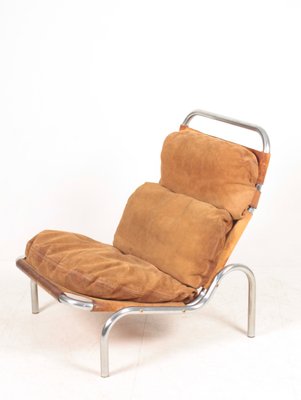 Mid-Century Lounge Chair in Patinated Suede and Steel by Erik Jørgensen, 1960s-FK-1004704