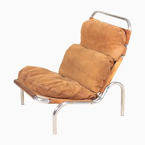 Mid-Century Lounge Chair in Patinated Suede and Steel by Erik Jørgensen, 1960s-FK-1004704