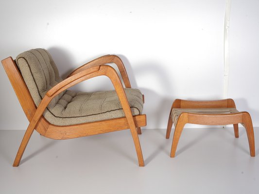 Mid-Century Lounge Chairs and Stool by Kropacek & Kozelka for ČUD, 1940s, Set of 3-IND-1718189