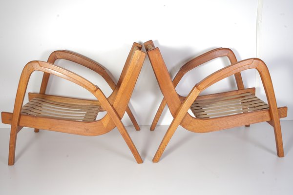 Mid-Century Lounge Chairs and Stool by Kropacek & Kozelka for ČUD, 1940s, Set of 3-IND-1718189