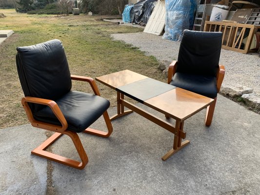 Mid-Century Lounge Chairs and Table, 1960s, Set of 2-OXJ-1186303