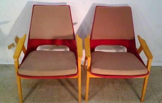 Mid-Century Lounge Chairs by Miroslav Navratil, 1960s, Set of 2-TZ-602154