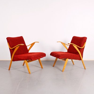 Mid-Century Lounge Chairs in Red, Set of 2-JUN-1235897